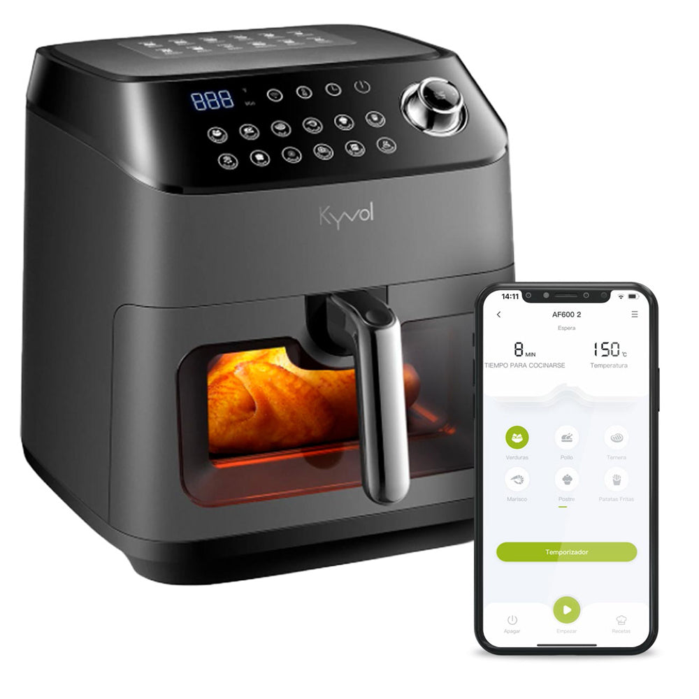 Airfryer WIFI. 1350W. Freidora de Aire sin Aceite. Horno de Aire Caliente con 12 Programas, Pantalla LED Táctil, freidora dietética de Aire Caliente sin aceite, Negro (5.68 litros)