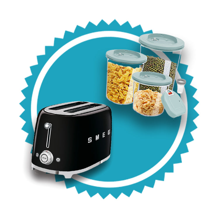 PACK Set de Recipientes al Vacío MakeCuisine y Tostador 4 Rebanadas SMEG