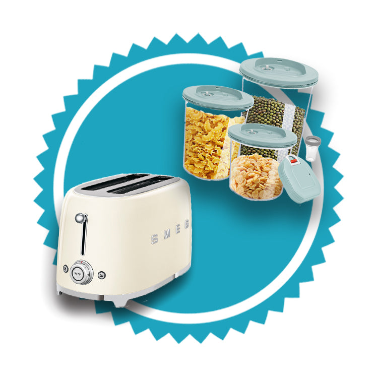 PACK Set de Recipientes al Vacío MakeCuisine y Tostador 4 Rebanadas SMEG