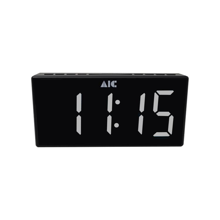 AIC - Radioreloj Despertador FM con gran pantalla LED blanca tamaño "Jumbo" de 24 x 11 cm, Alarma dual, Atenuador "dimmer" de 5 pasos, Función de repetición, Alarma de día de la semana. Mod. 48XXL