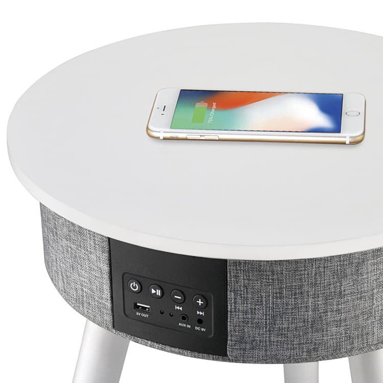 AIC - Mesa Altavoz Bluetooth Portátil, con Base de Carga inalámbrica para móviles Qi y Puerto de Carga USB
