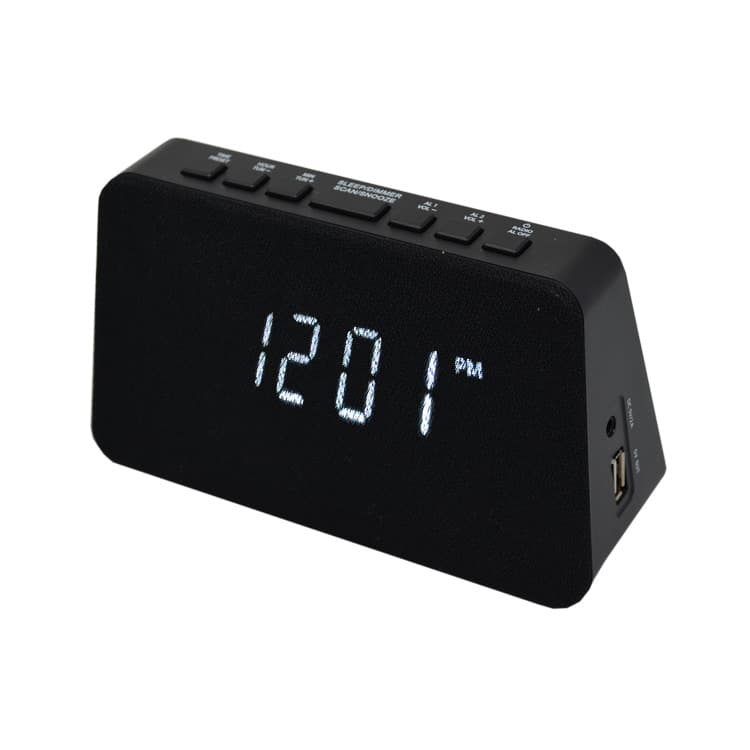 AIC - Radioreloj Despertador FM con Base de Carga inalámbrica QI para móviles, 10 Emisoras, Función de Alarma dual, Puerto de Carga USB, Atenuador "dimmer" de 3 pasos. Mod. WM3020i