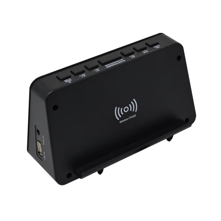 AIC - Radioreloj Despertador FM con Base de Carga inalámbrica QI para móviles, 10 Emisoras, Función de Alarma dual, Puerto de Carga USB, Atenuador "dimmer" de 3 pasos. Mod. WM3020i