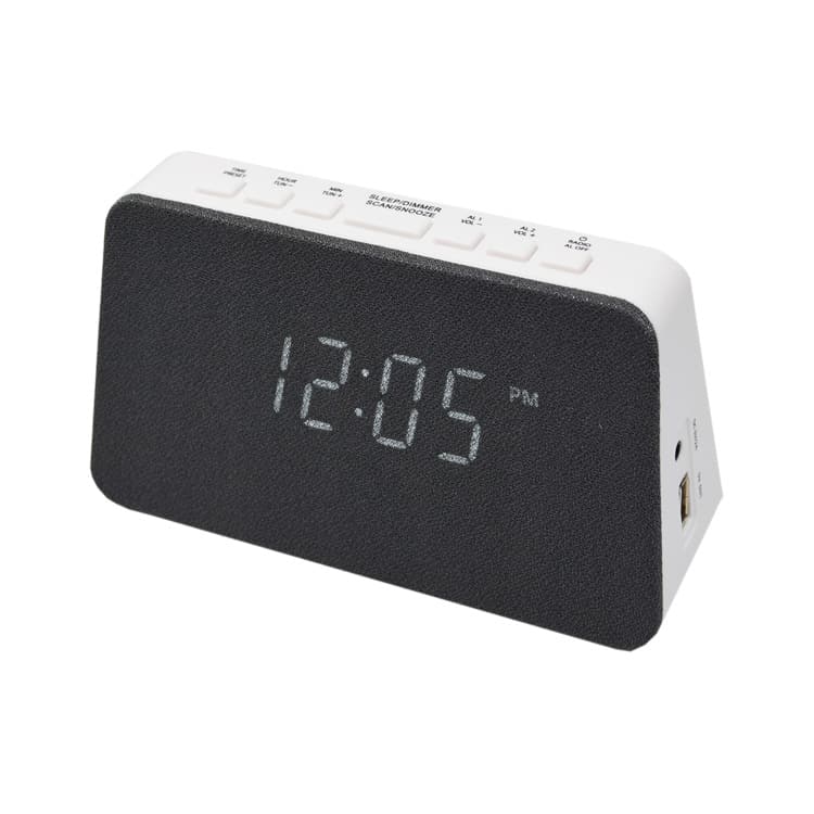 AIC - Radioreloj Despertador FM con Base de Carga inalámbrica QI para móviles, 10 Emisoras, Función de Alarma dual, Puerto de Carga USB, Atenuador "dimmer" de 3 pasos. Mod. WM3020i