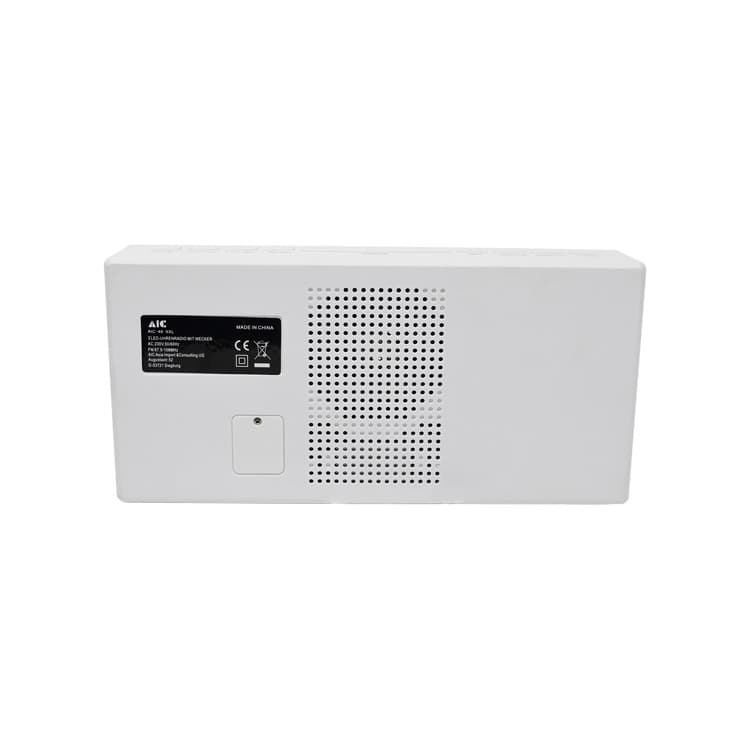 AIC - Radioreloj Despertador FM con gran pantalla LED blanca tamaño "Jumbo" de 24 x 11 cm, Alarma dual, Atenuador "dimmer" de 5 pasos, Función de repetición, Alarma de día de la semana. Mod. 48XXL